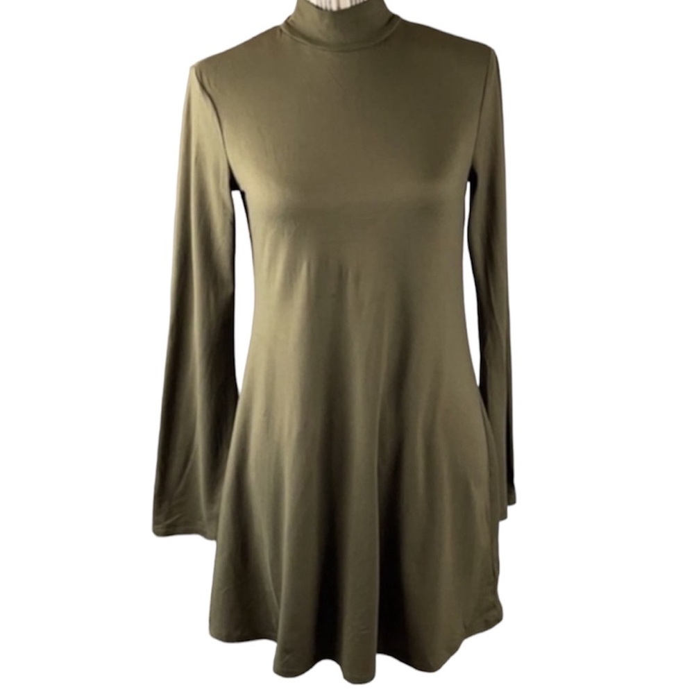 BeBop Maroon Mini Dress Mock Neck Bell Sleeves